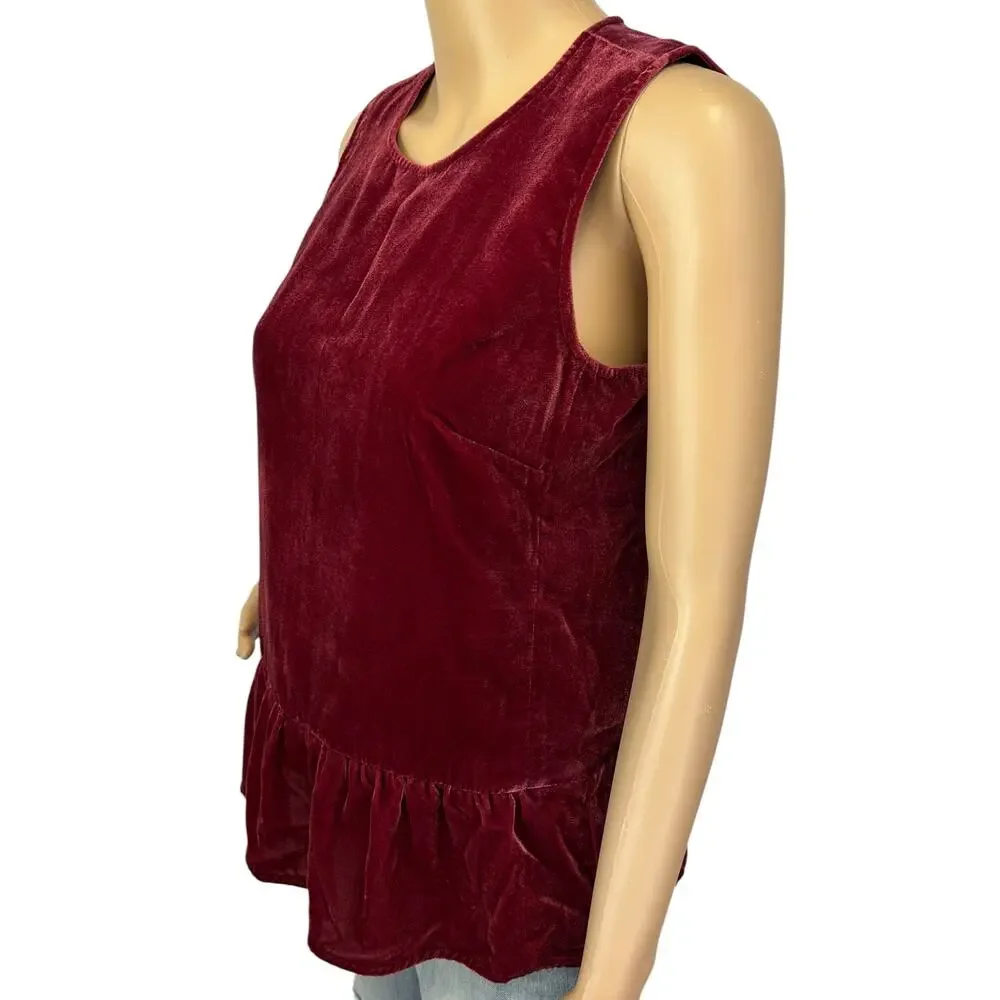 J. Crew Drapey Velvet Peplum Tank Top Deep Burgundy Red H1182 Size 00